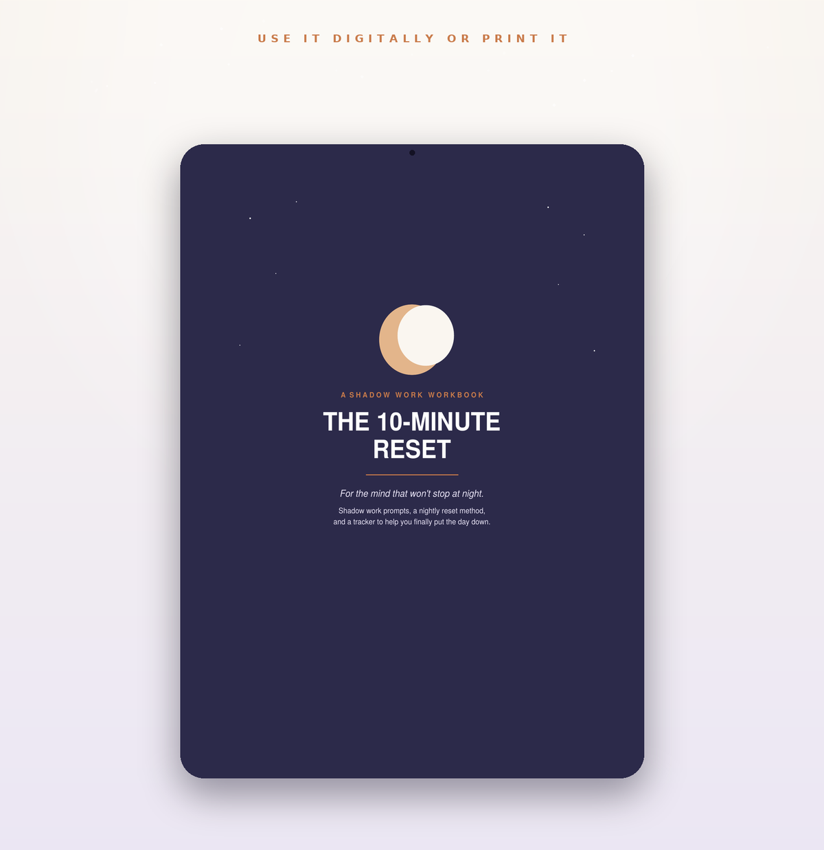 The 10-Minute Reset workbook shown on a tablet, ready to use digitally