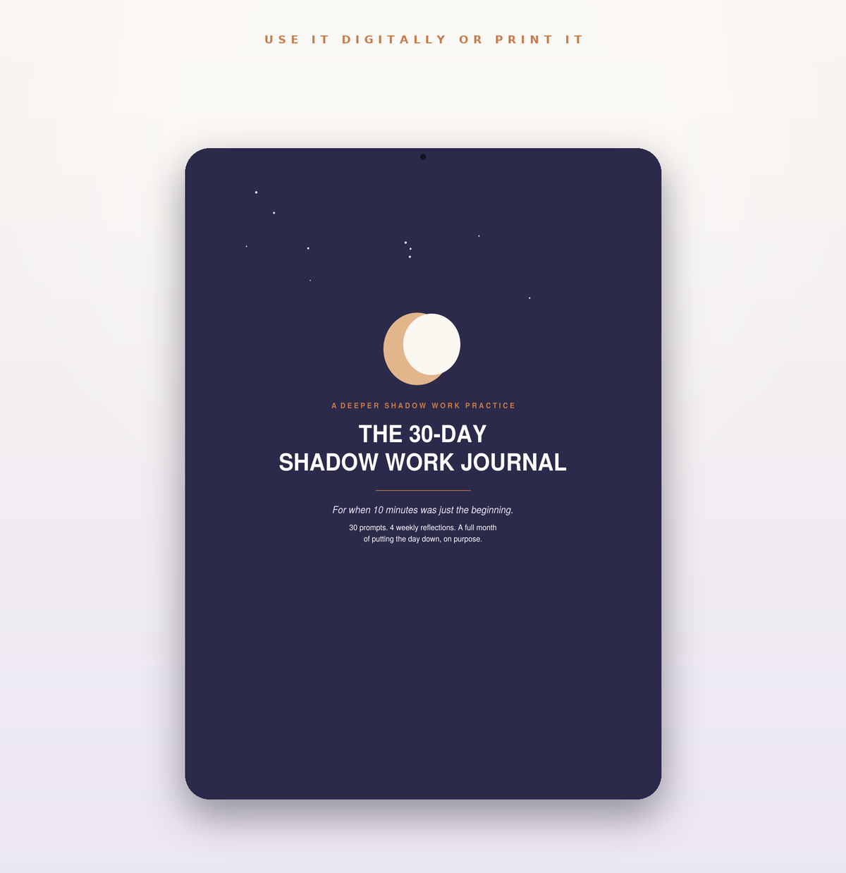 The 30-Day Shadow Work Journal shown on a tablet for digital use