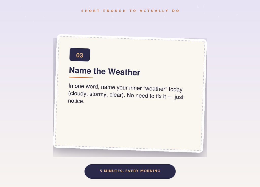 The 5-Minute Reset Card on a nightstand, ready for the evening ritual