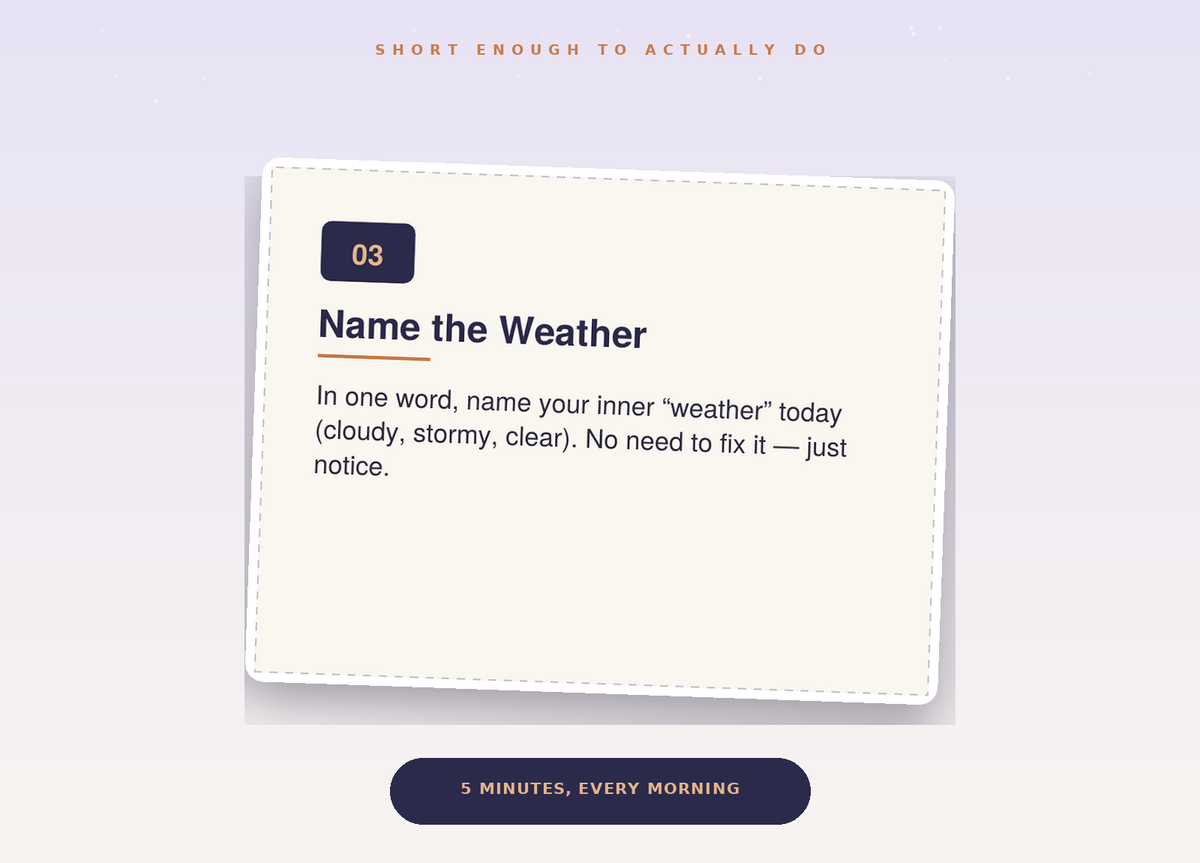 The 5-Minute Reset Card on a nightstand, ready for the evening ritual