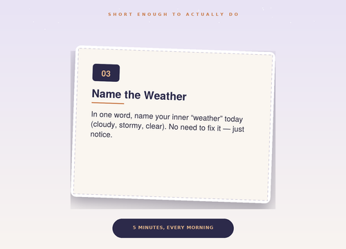 The 5-Minute Reset Card on a nightstand, ready for the evening ritual
